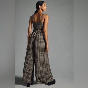 Anthropology Plaid Embroidered Jumpsuit